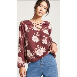 Burgundy/Mauve Caged Floral Top